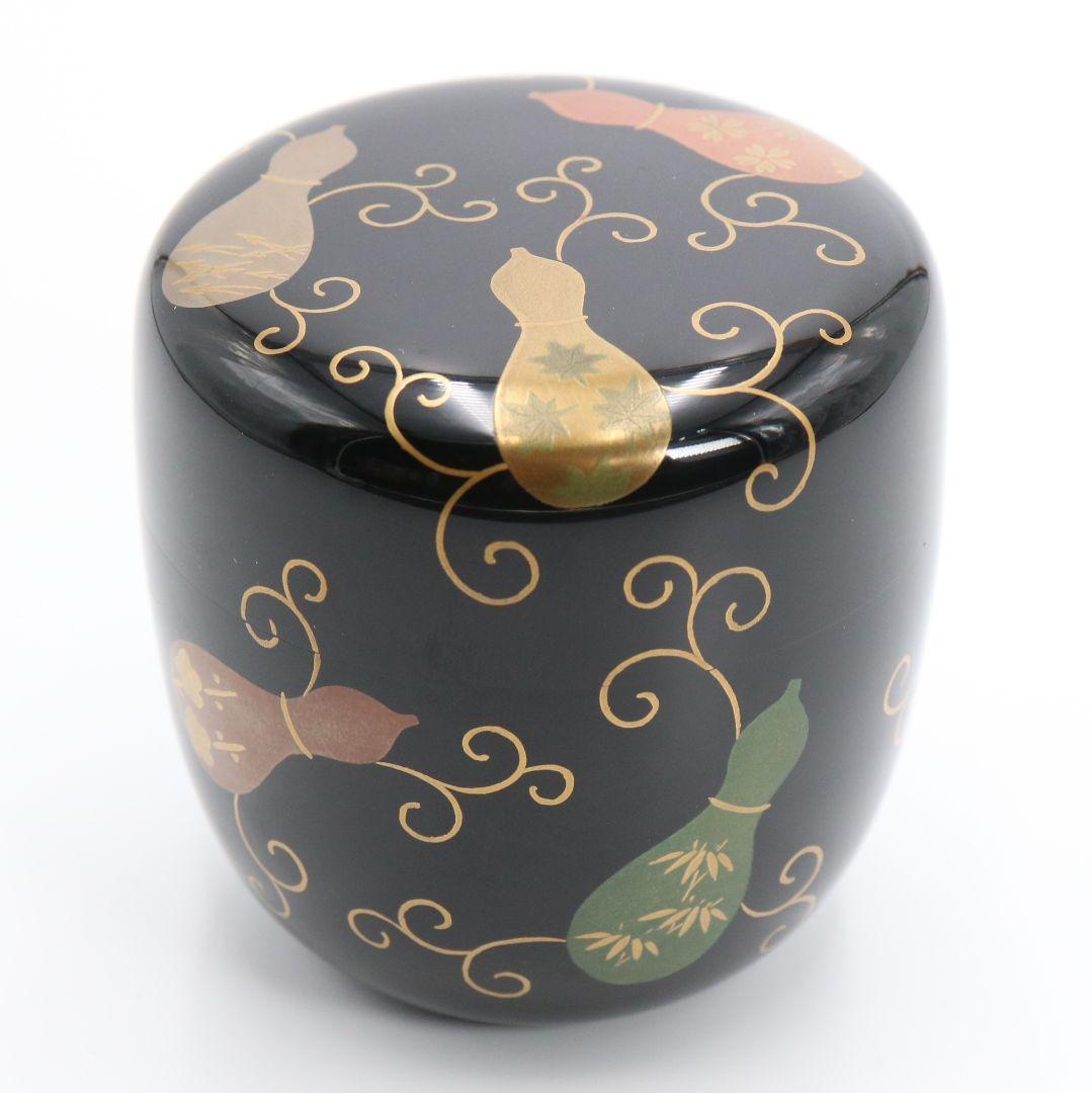 Nakamura Soetsu Chu-natsume Black Lacquer Gourd Karakusa Maki-e Tea Caddy
