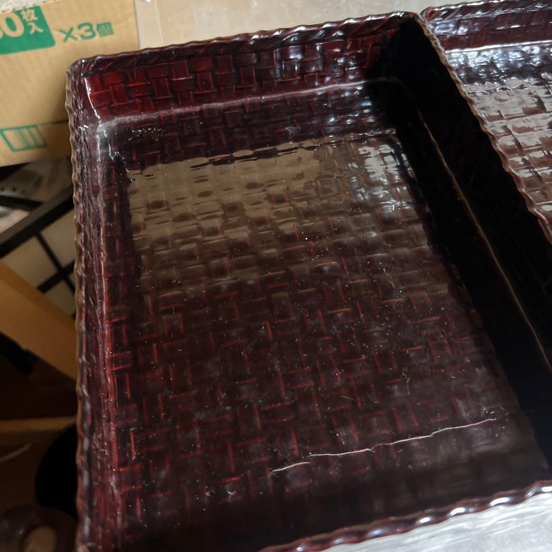 Japanese Lacquer Suzuribako Writing Box, Ajiro Weave with Floral Maki-e
