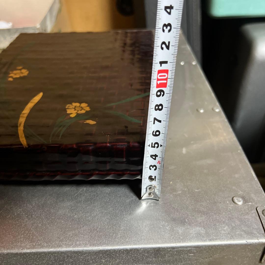 Japanese Lacquer Suzuribako Writing Box, Ajiro Weave with Floral Maki-e