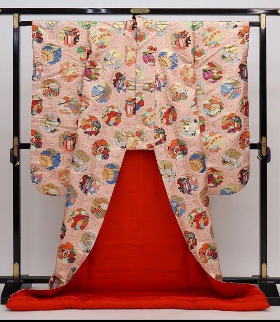 Iro-Uchikake Wedding Kimono Pink Silk with Floral and Traditional Motifs