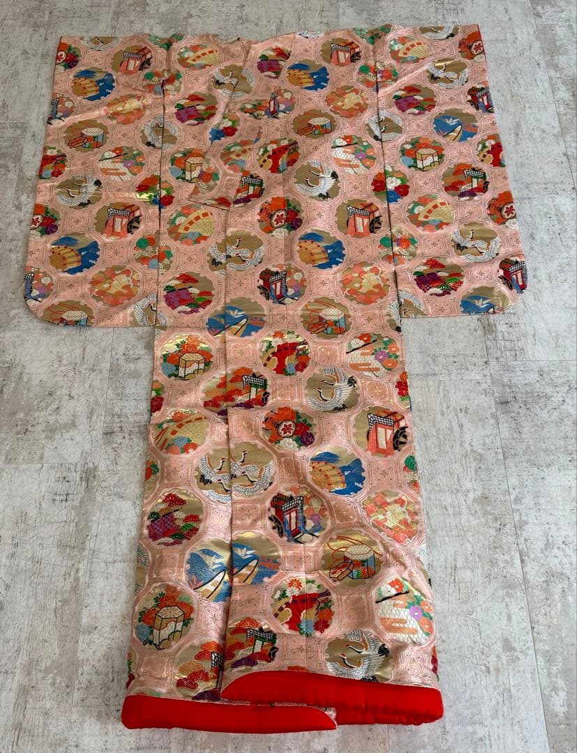 Iro-Uchikake Wedding Kimono Pink Silk with Floral and Traditional Motifs