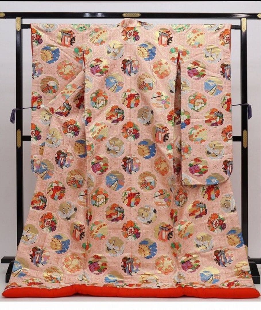 Iro-Uchikake Wedding Kimono Pink Silk with Floral and Traditional Motifs