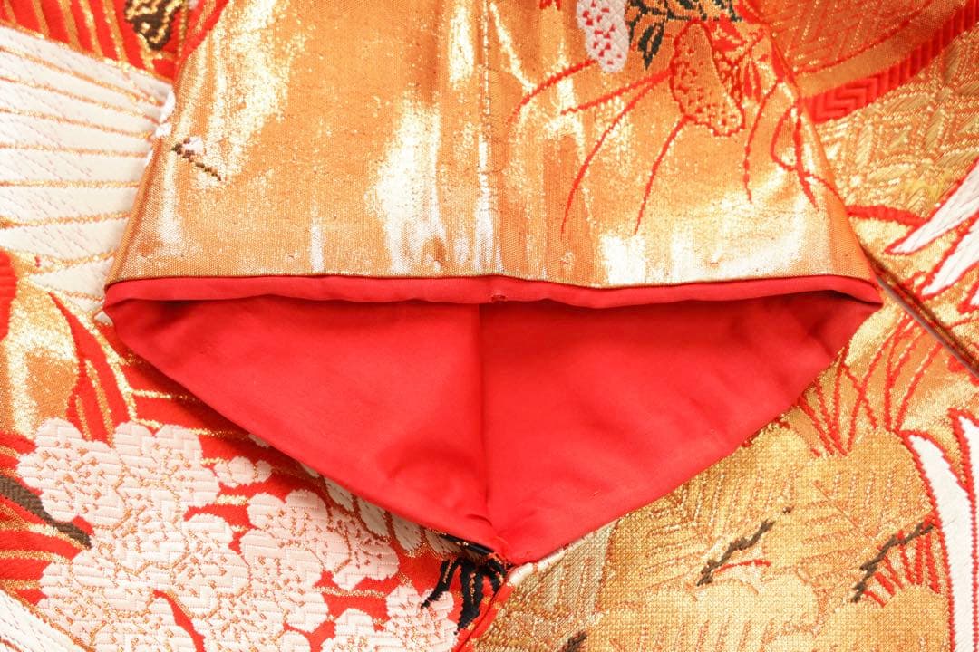 Iro-Uchikake Wedding Kimono, Silk, Crane and Cherry Blossom Gold Thread on Red