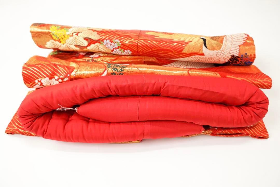 Iro-Uchikake Wedding Kimono, Silk, Crane and Cherry Blossom Gold Thread on Red