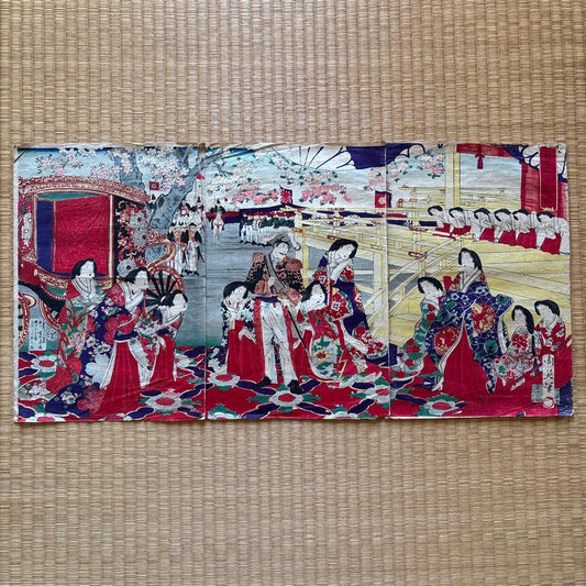 Yoshu Chikanobu Ukiyo-e Woodblock Print Triptych Imperial Procession Meiji 1878
