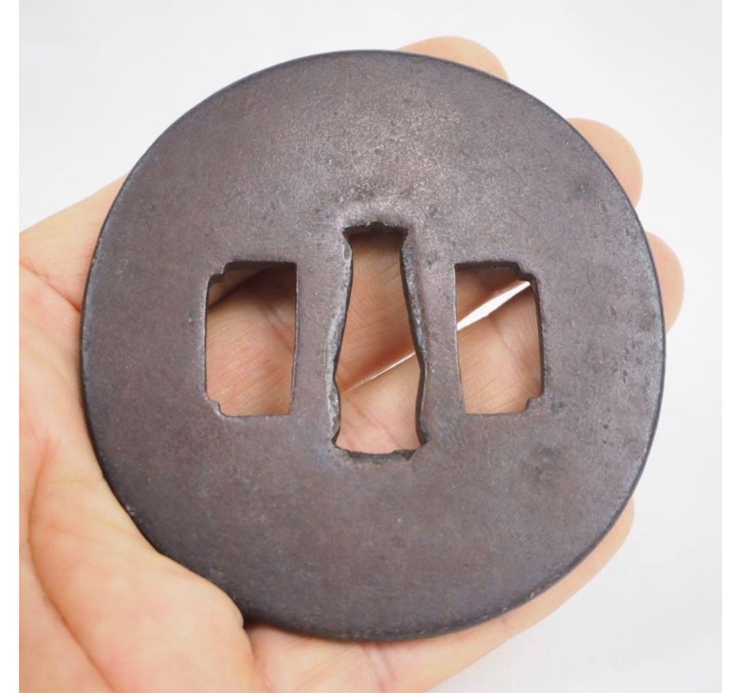 Edo Period Iron Tsuba Japanese Sword Guard Antique Samurai Fitting