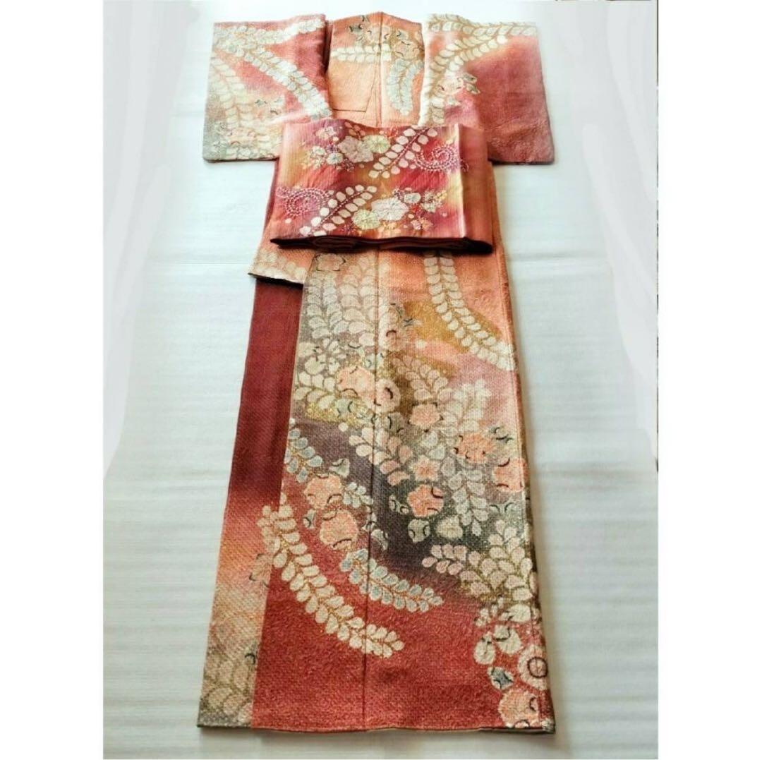 Yamato Houmongi Kimono & Fukuro Obi Set Tsujigahana Shibori Kinsai Silk