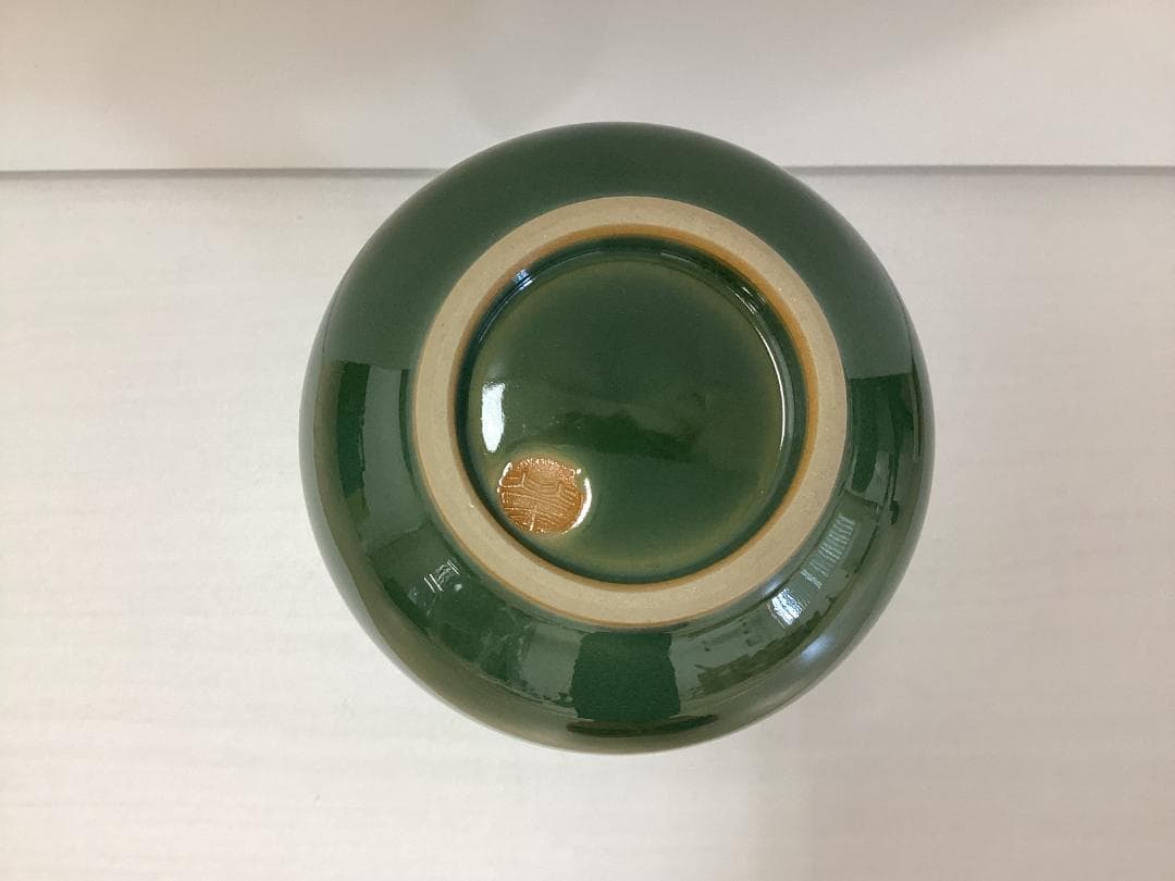 Green Glazed Ceramic Flower Vase Hanaire with Tomobako Box