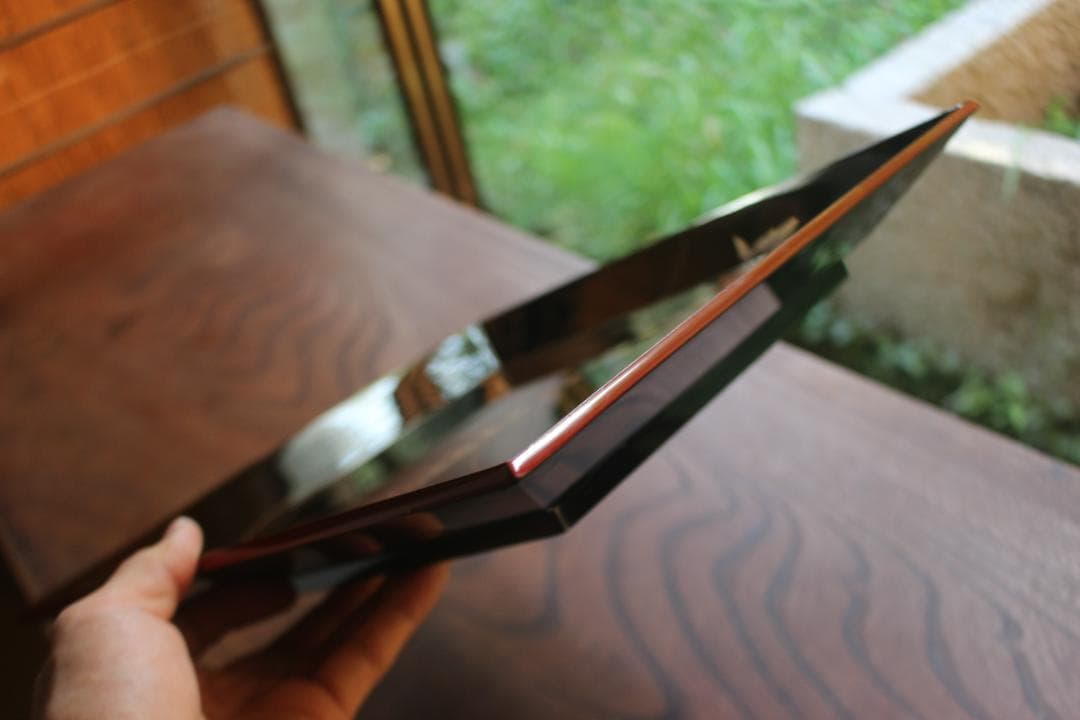 Wajima Lacquer Shiho Oshiki Tray Black Urushi with Shrimp Maki-e Design Width 30.3 cm