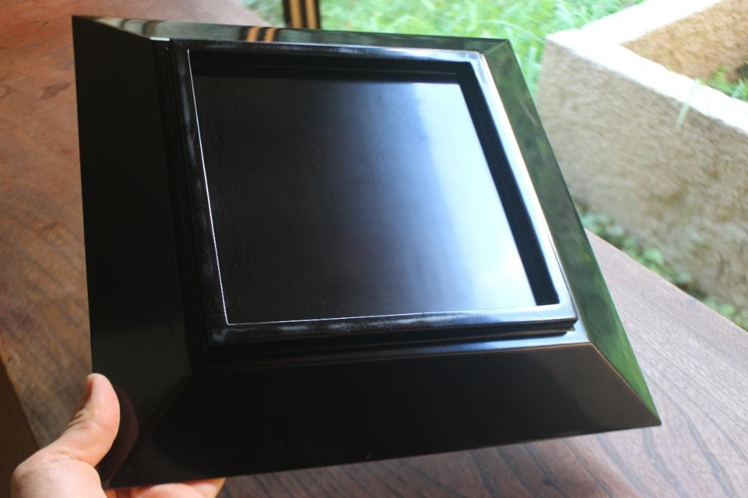 Wajima Lacquer Shiho Oshiki Tray Black Urushi with Shrimp Maki-e Design Width 30.3 cm