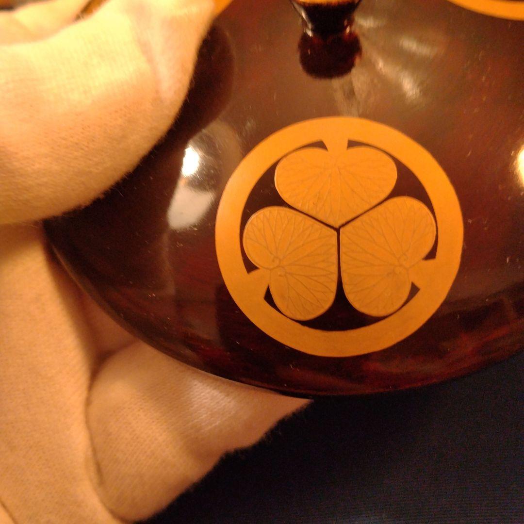 Tottori Ikeda Clan Lidded Yunomi Tea Cup Aoi Crest Maki-e Japanese Lacquer