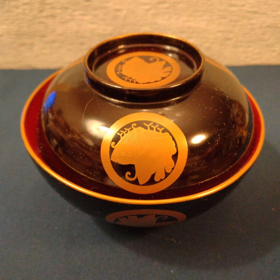 Tottori Ikeda Clan Lidded Yunomi Tea Cup Aoi Crest Maki-e Japanese Lacquer