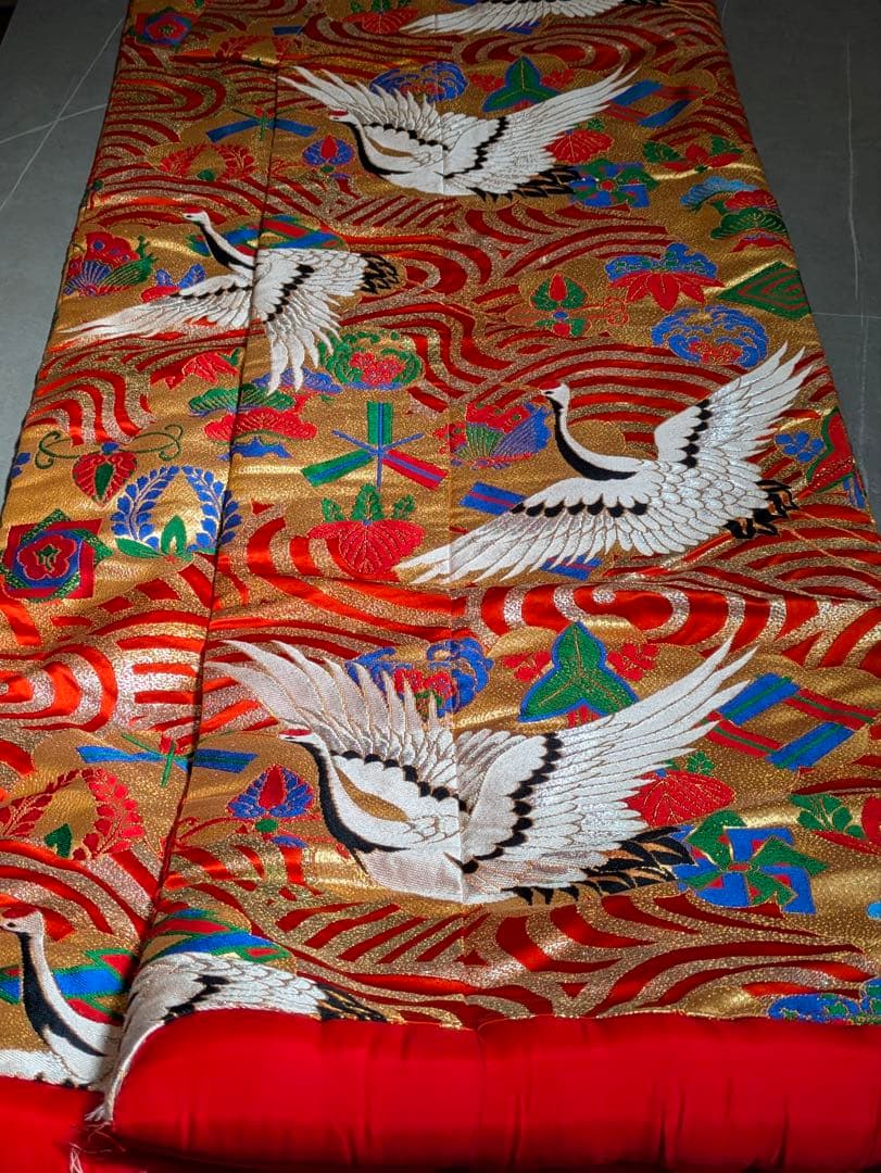Iro-Uchikake Bridal Kimono, Flying Crane and Kanze-mizu Motif, Gold Thread, Silk