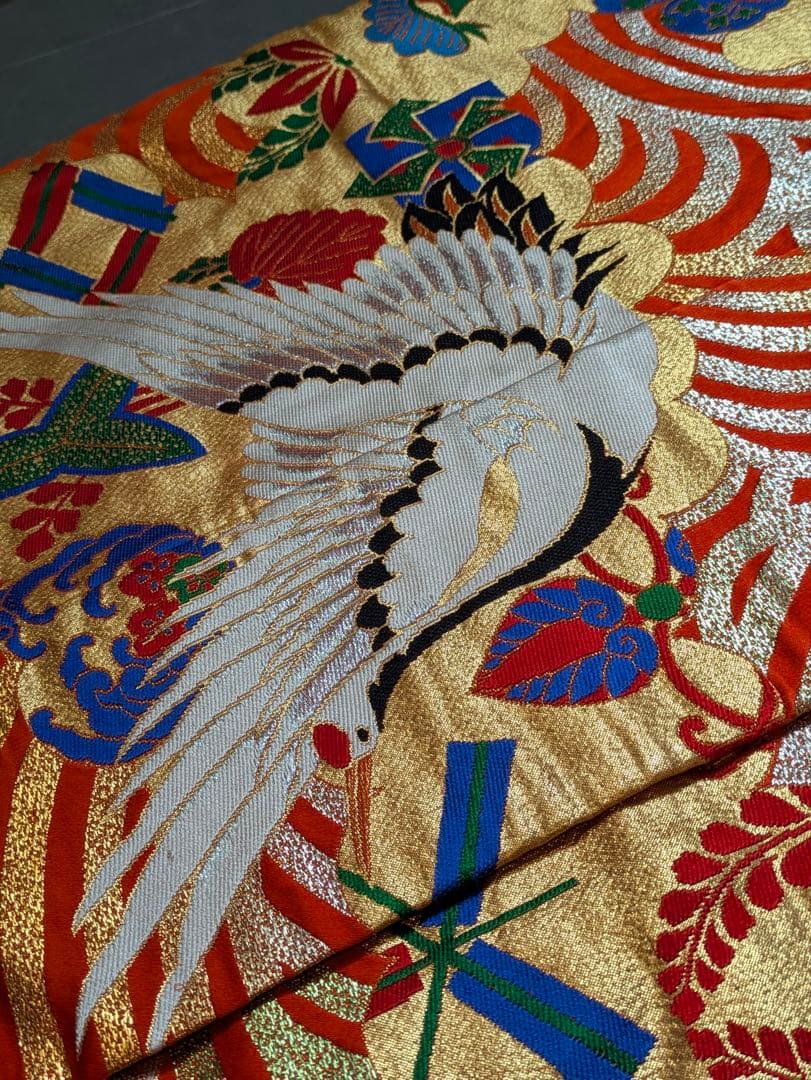 Iro-Uchikake Bridal Kimono, Flying Crane and Kanze-mizu Motif, Gold Thread, Silk
