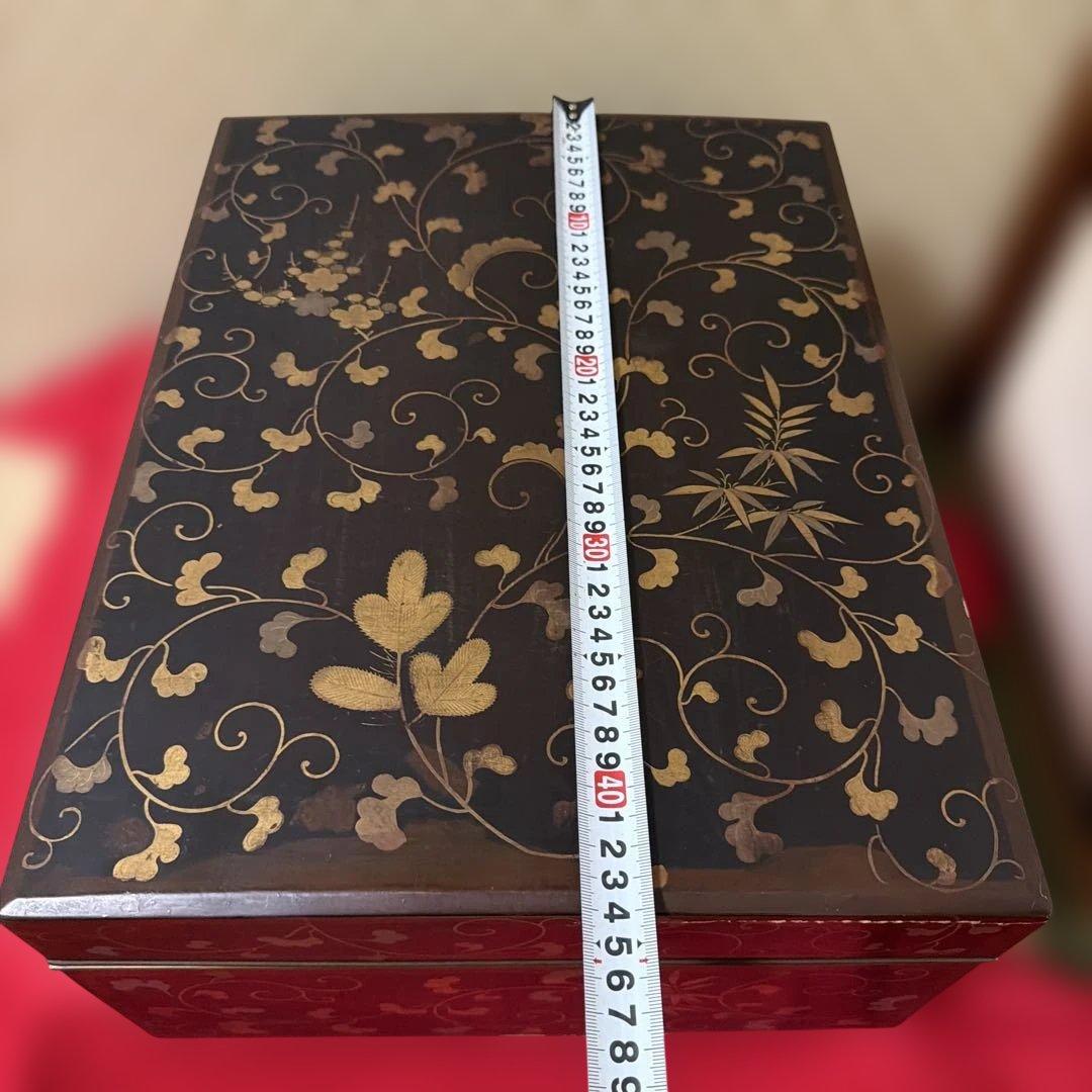 Japanese Writing Box Fumibako Two-Tier Maki-e Lacquer Gold Karakusa Design