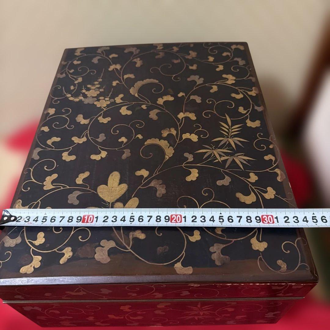 Japanese Writing Box Fumibako Two-Tier Maki-e Lacquer Gold Karakusa Design