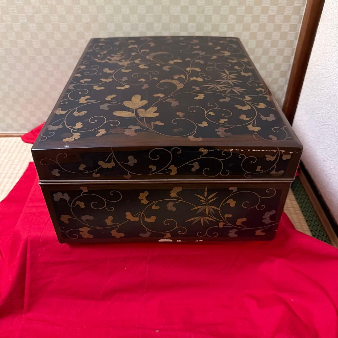 Japanese Writing Box Fumibako Two-Tier Maki-e Lacquer Gold Karakusa Design