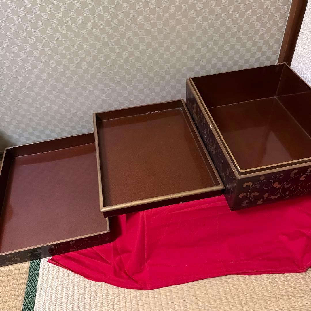 Japanese Writing Box Fumibako Two-Tier Maki-e Lacquer Gold Karakusa Design