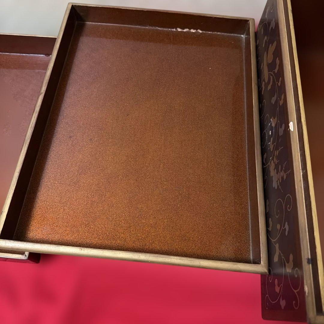 Japanese Writing Box Fumibako Two-Tier Maki-e Lacquer Gold Karakusa Design