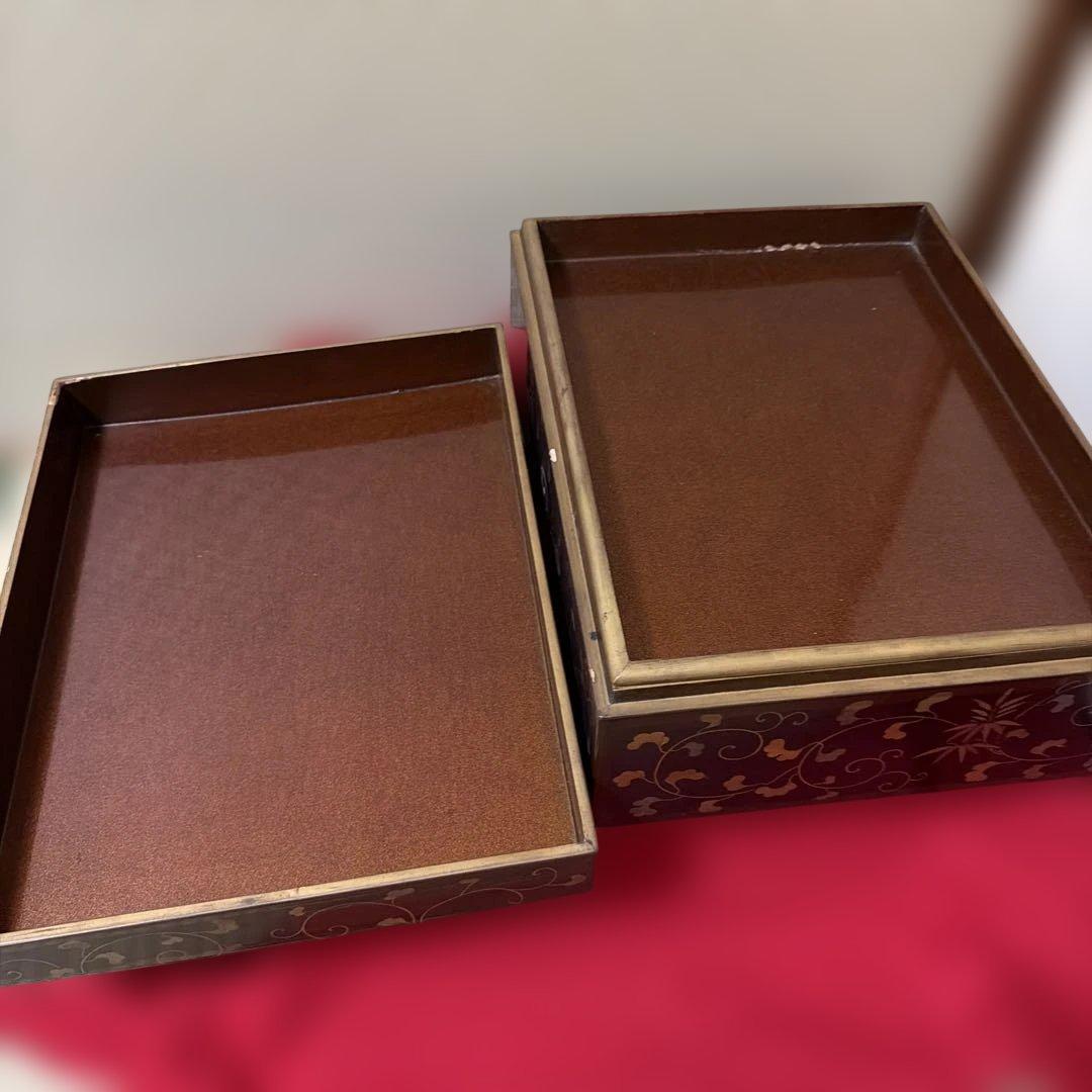 Japanese Writing Box Fumibako Two-Tier Maki-e Lacquer Gold Karakusa Design