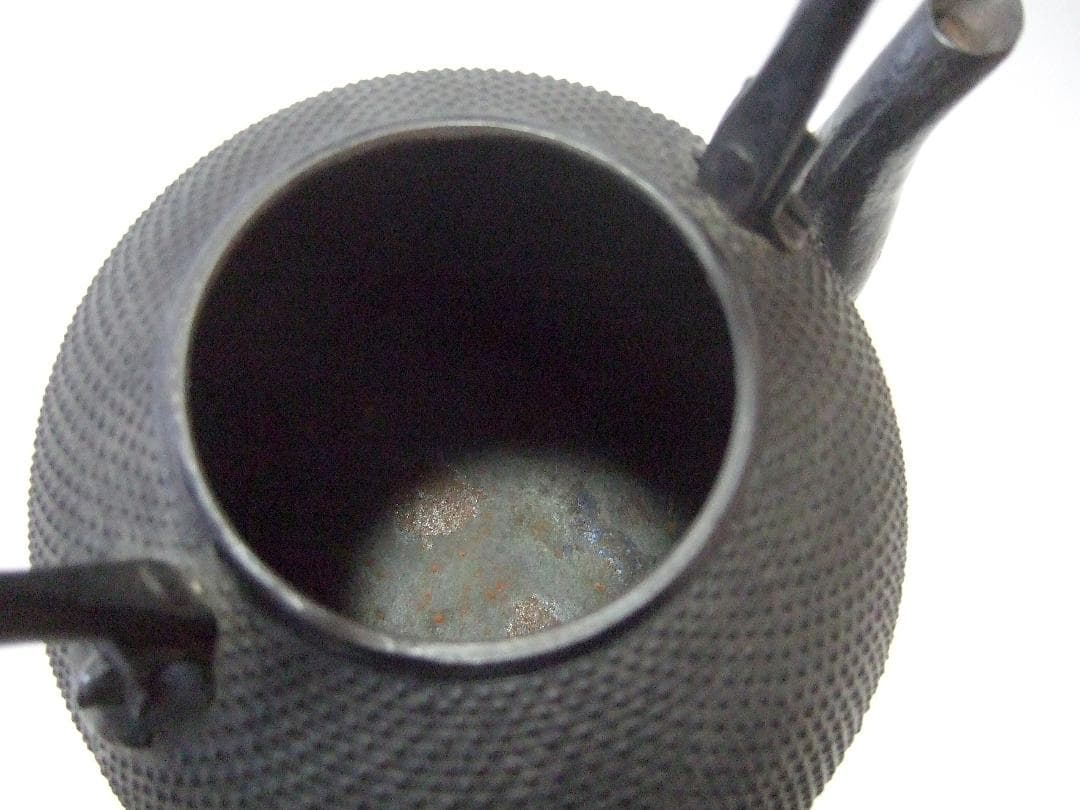 Nambu Gasen Tetsubin Cast Iron Kettle Arare Pattern Oni-men Handle Signed