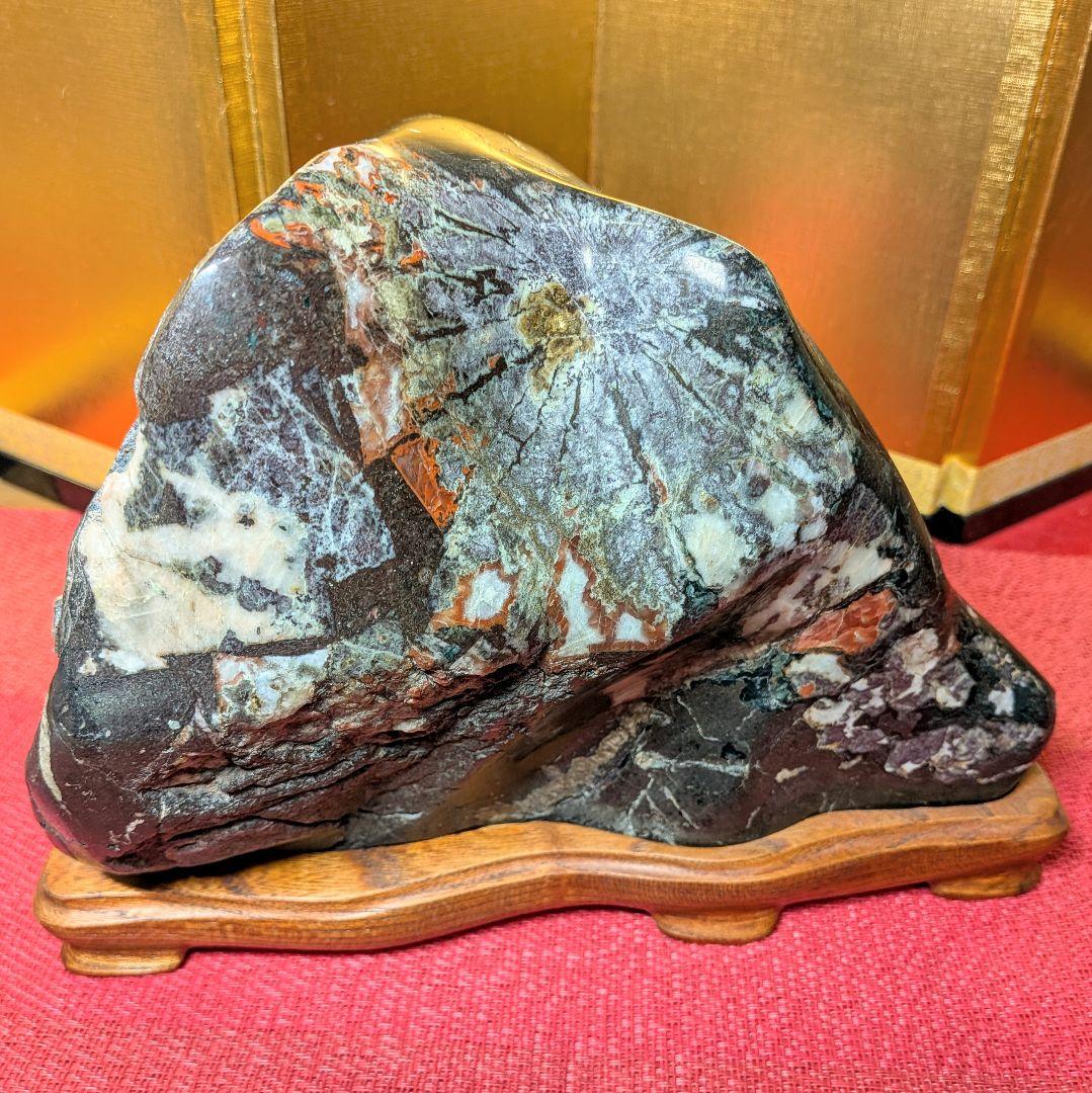Kikkaseki Chrysanthemum Stone from Neodani Gifu Suiseki Viewing Stone on Keyaki Stand