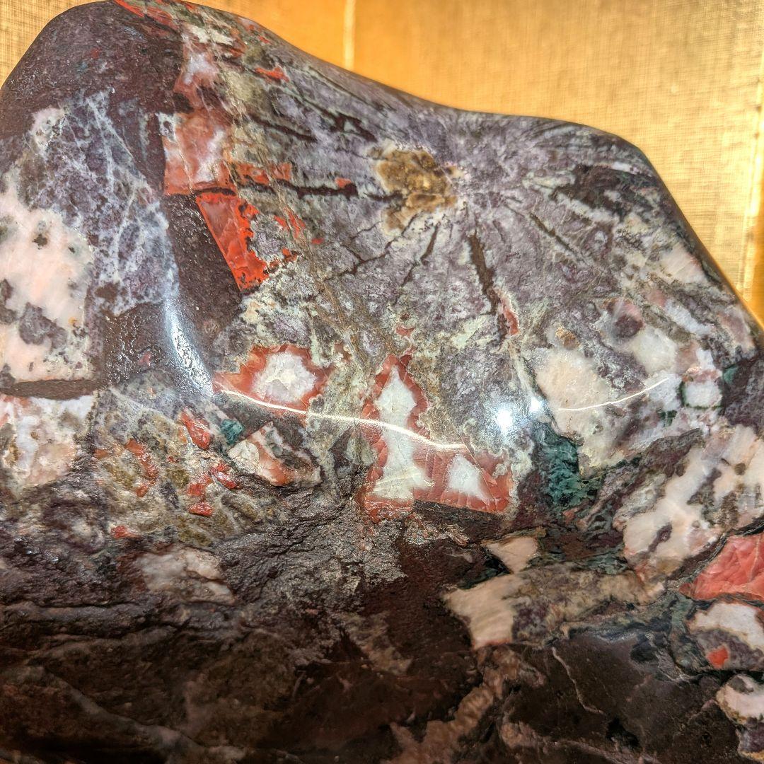 Kikkaseki Chrysanthemum Stone from Neodani Gifu Suiseki Viewing Stone on Keyaki Stand