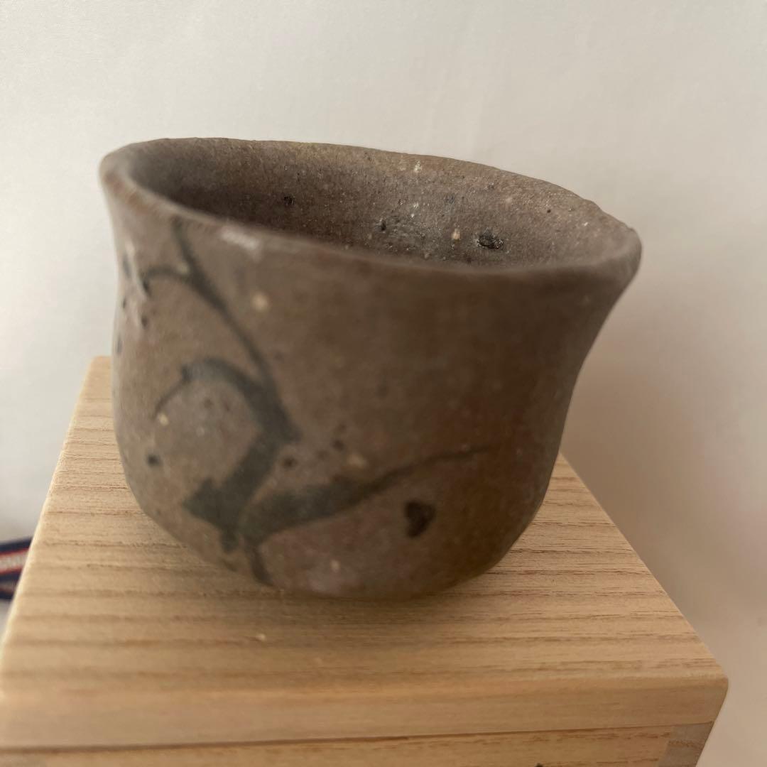 Karatsu Ware Guinomi Sake Cup by Munehiko Maruta, E-Garatsu, with Signed Box