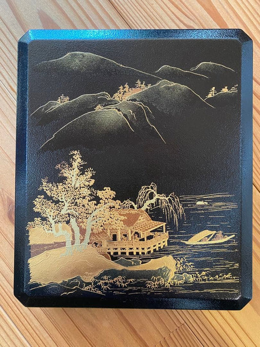 Nakamura Soetsu Lacquered Suzuribako Writing Box with Sansui Landscape Maki-e