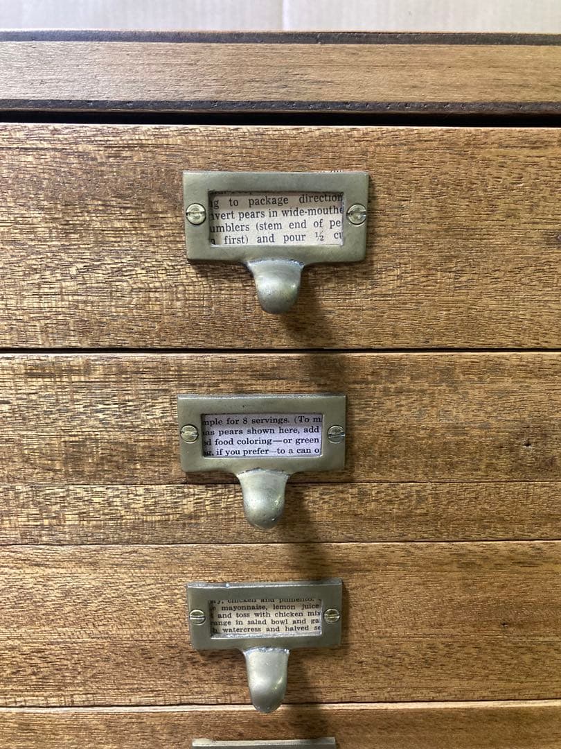 Handmade Vintage-Style Wooden Tabletop Chest 5 Small Drawers Oil-Finished Brass Pulls