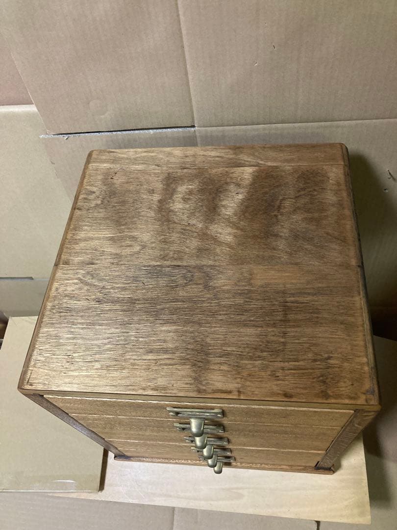 Handmade Vintage-Style Wooden Tabletop Chest 5 Small Drawers Oil-Finished Brass Pulls