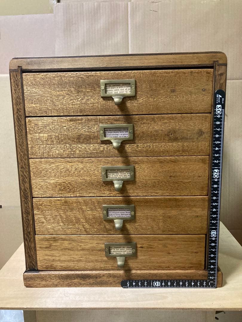 Handmade Vintage-Style Wooden Tabletop Chest 5 Small Drawers Oil-Finished Brass Pulls