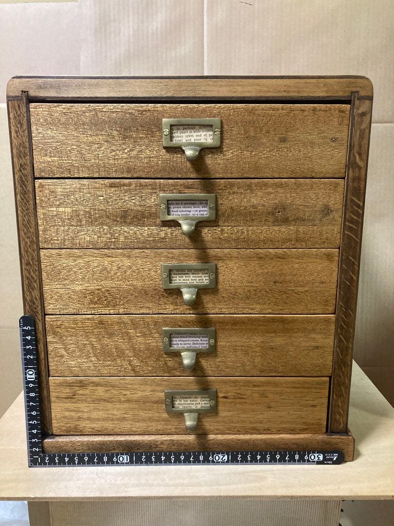 Handmade Vintage-Style Wooden Tabletop Chest 5 Small Drawers Oil-Finished Brass Pulls