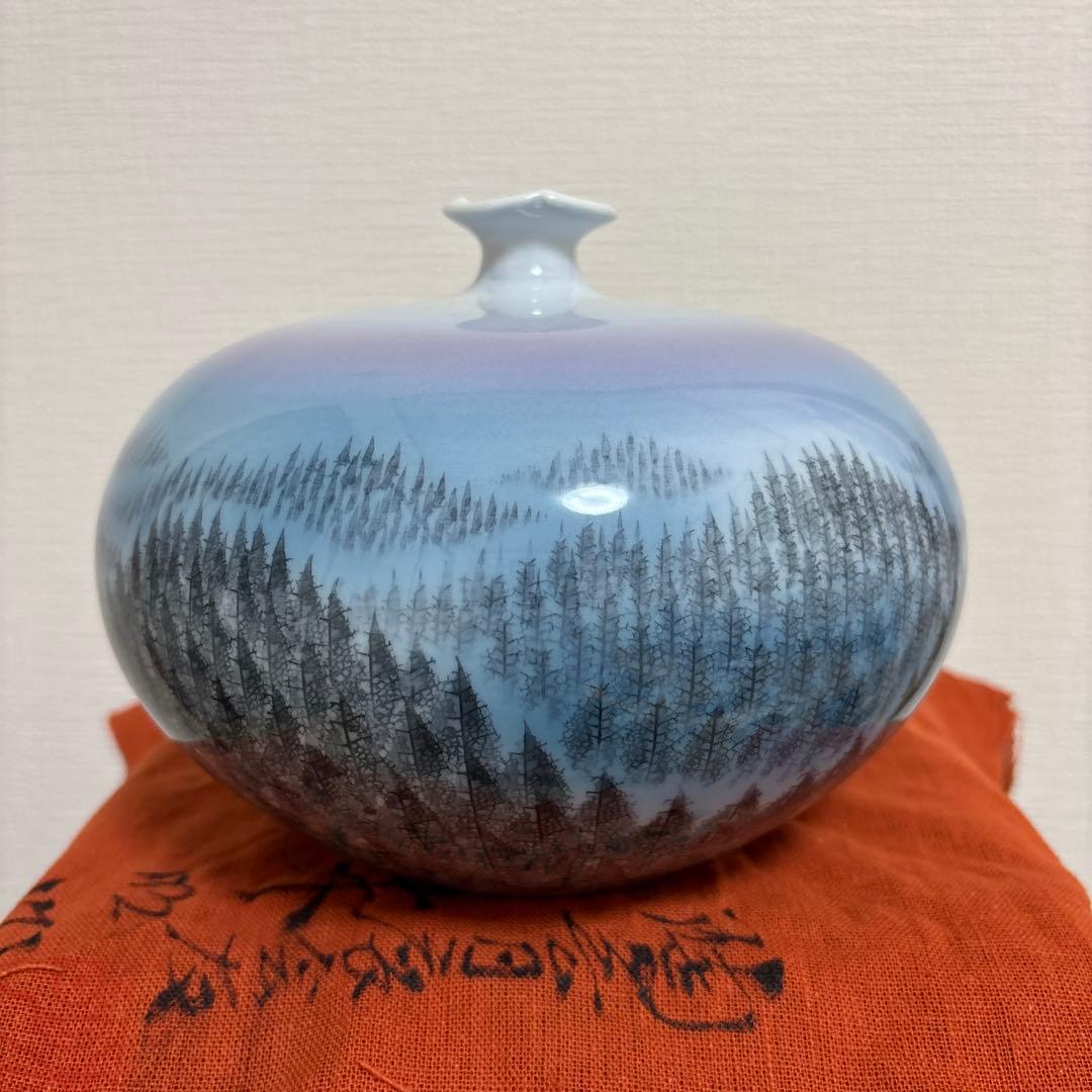 Fujii Shumei Arita Ware Decorative Vase Flower Vessel with Wooden Box