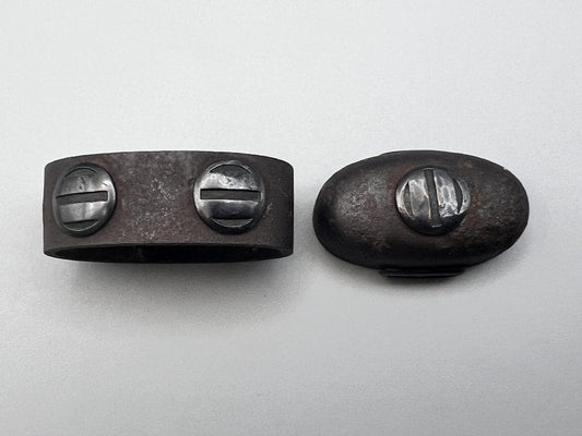 Edo-Meiji Iron Fuchigashira Set Sanbonsuji Hand-Carved Sword Fittings with Box