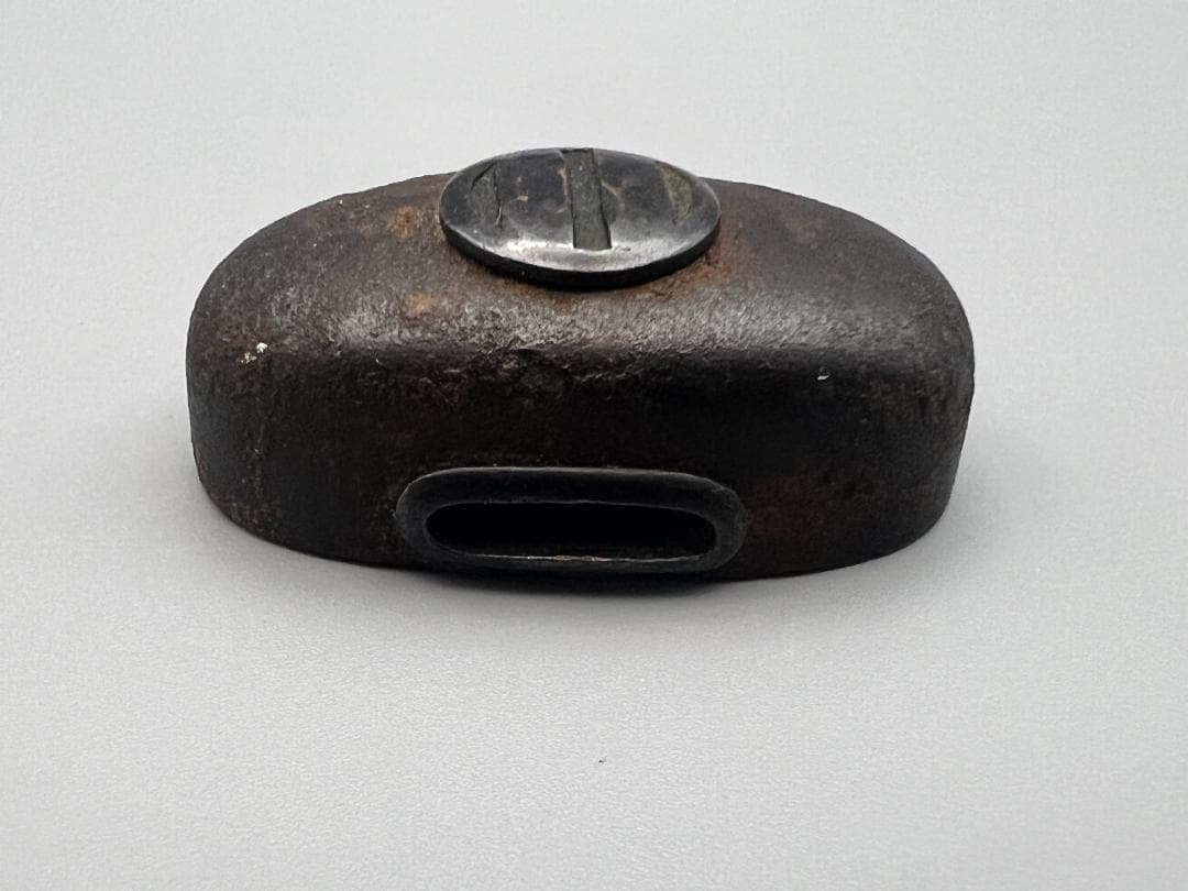 Edo-Meiji Iron Fuchigashira Set Sanbonsuji Hand-Carved Sword Fittings with Box