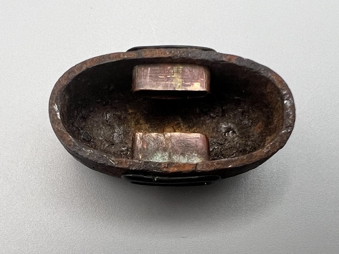 Edo-Meiji Iron Fuchigashira Set Sanbonsuji Hand-Carved Sword Fittings with Box