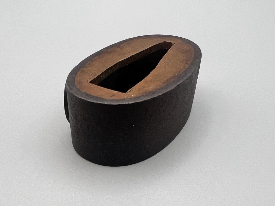 Edo-Meiji Iron Fuchigashira Set Sanbonsuji Hand-Carved Sword Fittings with Box