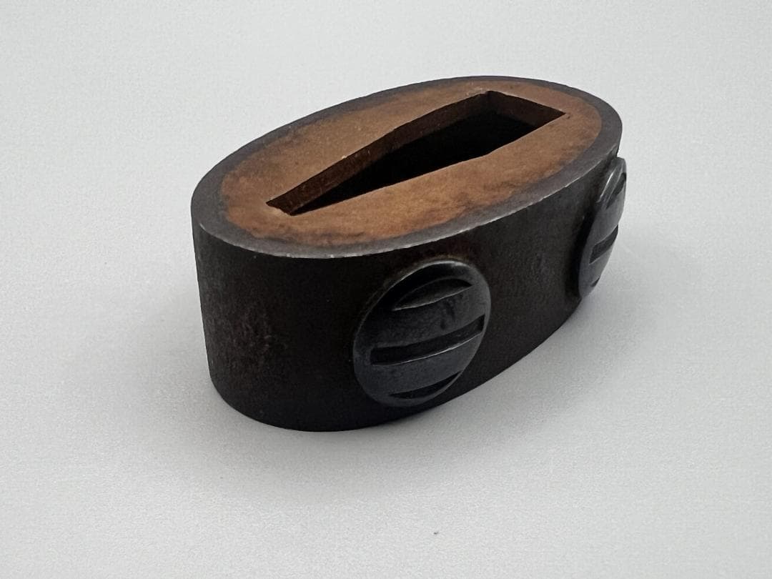 Edo-Meiji Iron Fuchigashira Set Sanbonsuji Hand-Carved Sword Fittings with Box