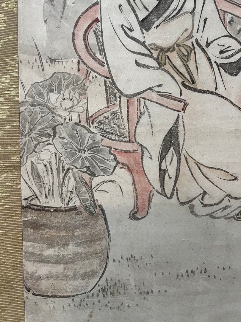 Pair of Hanging Scrolls Chinese Figures Hand-Painted on Paper with Box