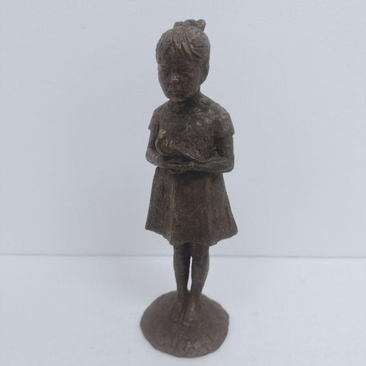 Bronze Statue of Girl with Dove by Hasegawa Yoshihisa, Japanese Traditional Craft