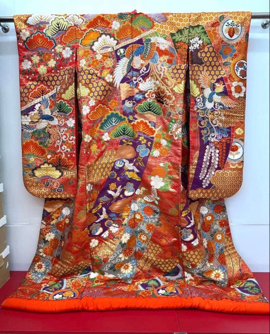 Iro-Uchikake Japanese Wedding Kimono Robe Karaori Phoenix Design Used