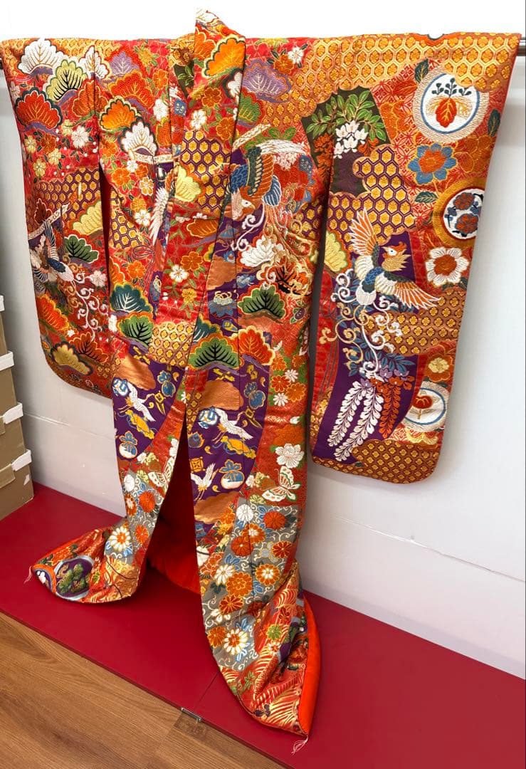 Iro-Uchikake Japanese Wedding Kimono Robe Karaori Phoenix Design Used