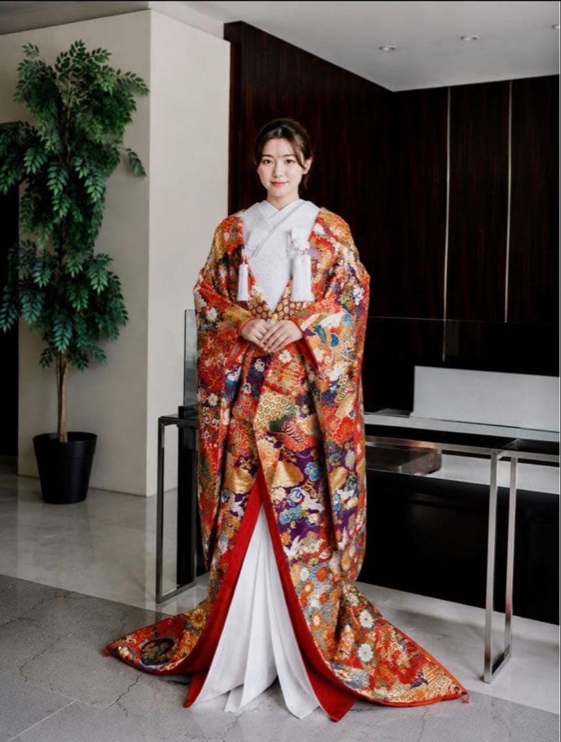 Iro-Uchikake Japanese Wedding Kimono Robe Karaori Phoenix Design Used