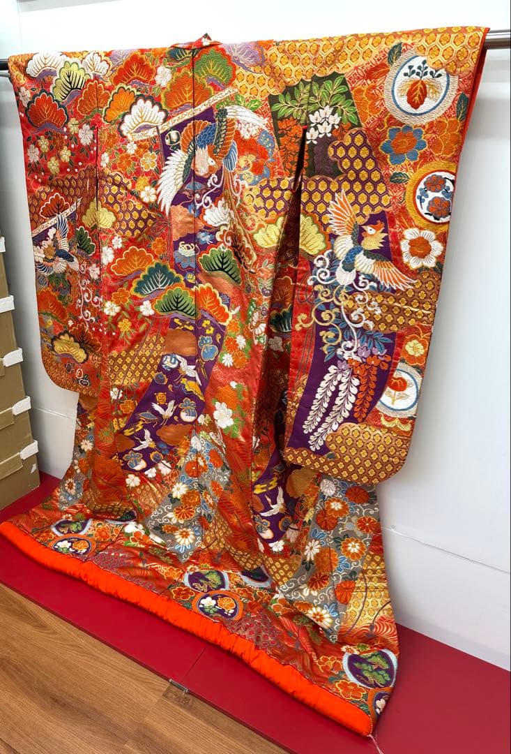 Iro-Uchikake Japanese Wedding Kimono Robe Karaori Phoenix Design Used
