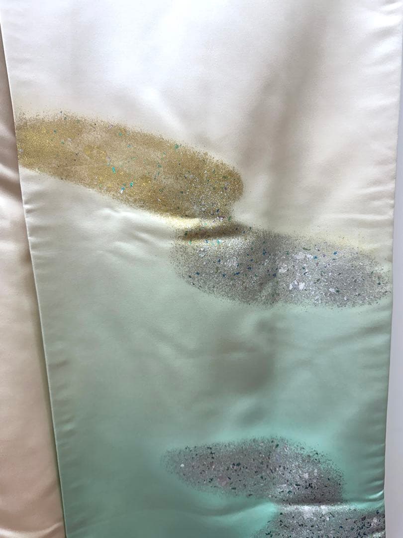 Vintage Silk Uchikake Wedding Kimono, White and Green, Simple Design