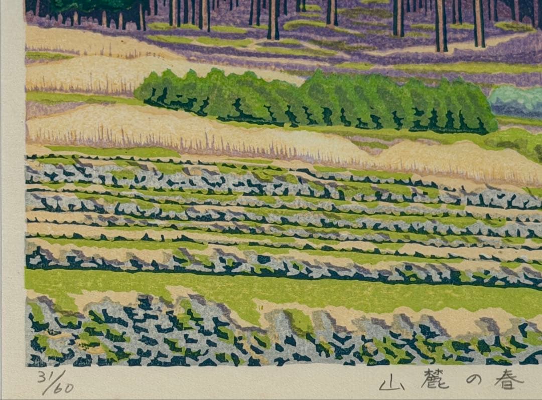 Mihoko Kasamatsu Woodblock Print Spring at the Foothills Signed Ltd 31/60 Framed