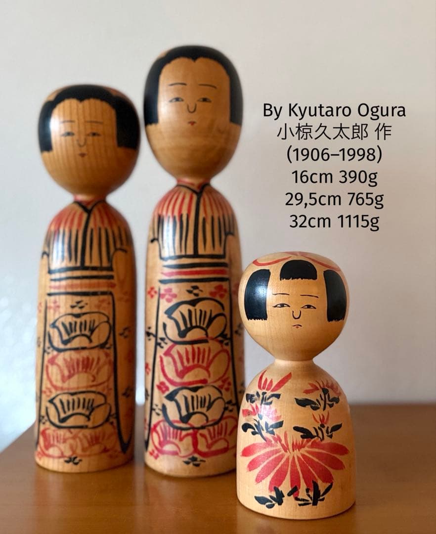 Kyutaro Ogura (1906-1998) Kijiyama Kokeshi Dolls Set of 3 Akita Signed