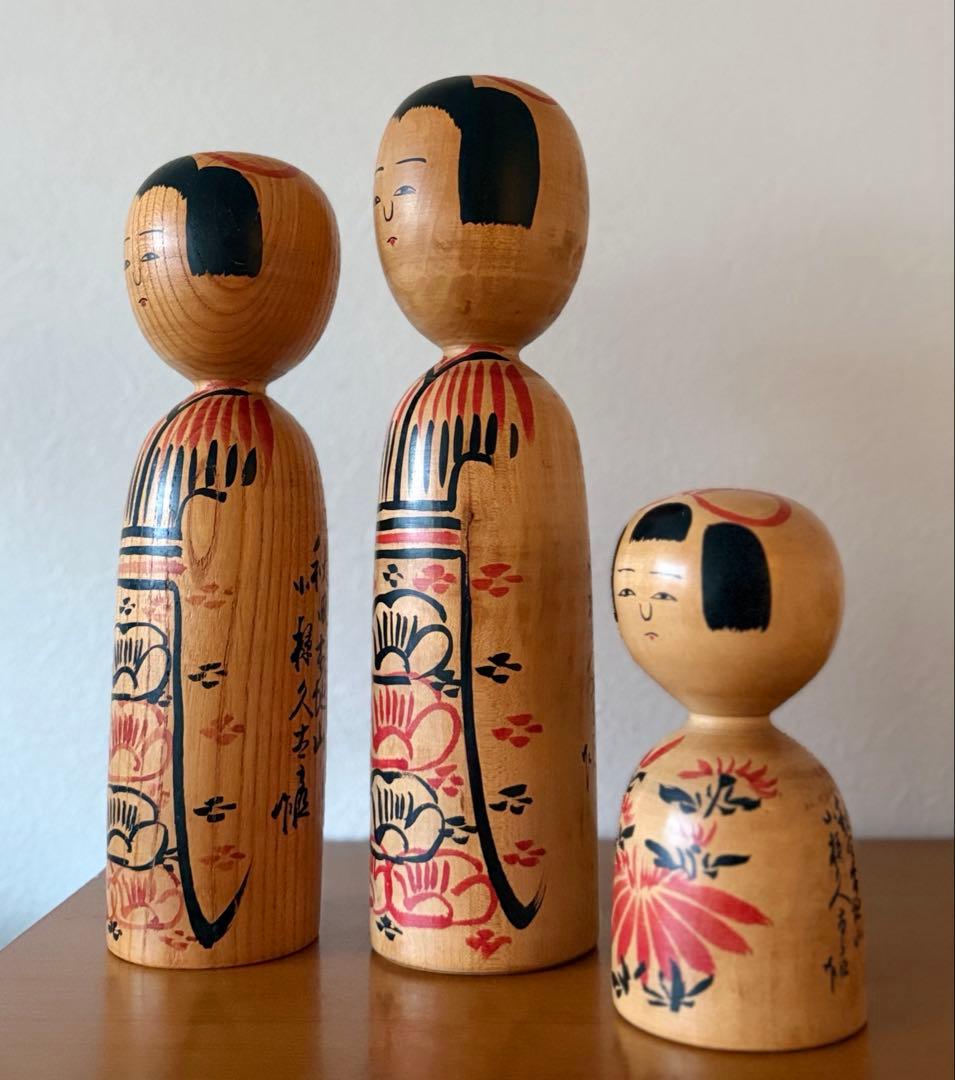 Kyutaro Ogura (1906-1998) Kijiyama Kokeshi Dolls Set of 3 Akita Signed