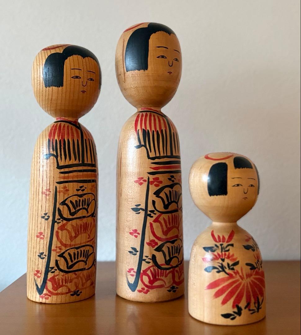 Kyutaro Ogura (1906-1998) Kijiyama Kokeshi Dolls Set of 3 Akita Signed